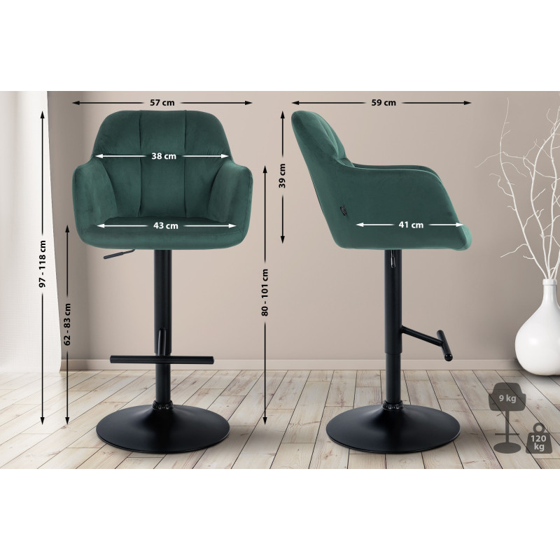 Tabouret de bar Natoma velours noir vert