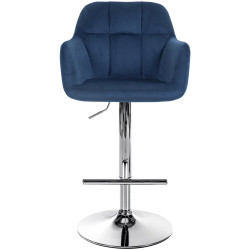 Taburete de bar Natoma en terciopelo Azul,Metal cromado