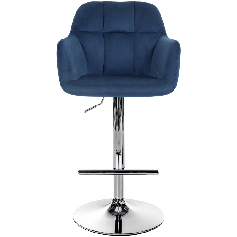 Tabouret de bar Natoma en velours, chromé bleu