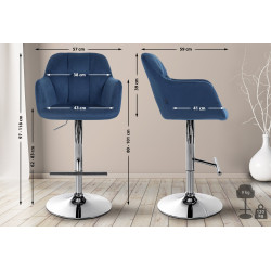 Tabouret de bar Natoma en velours, chromé bleu