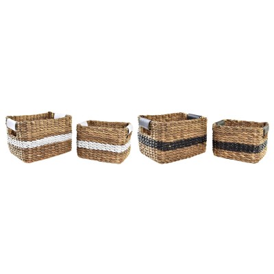 Set de basket DKD Home Decor Blanc Noir Naturel Blanc/Noir Polyuréthane Bois Métal Fibre naturelle Colonial 30 x 40 cm 32 x 25 x