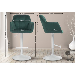 Taburete de bar Natoma en terciopelo Verde,Metal blanco mate