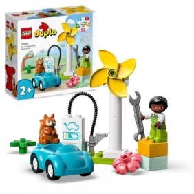 LEGO DUPLO Ma Ville 10985 L'Éolienne et la Voiture Électrique, Jouet Voiture pour Enfants Des 2 Ans