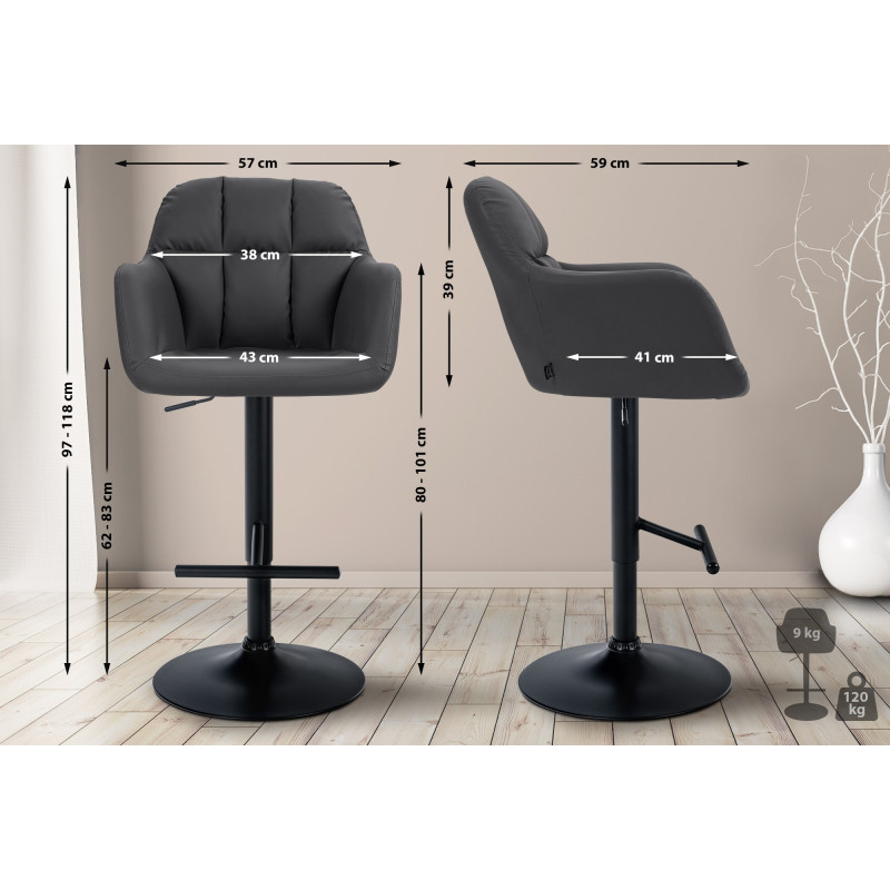 Taburete de bar Natoma en polipiel Negro,Metal negro mate