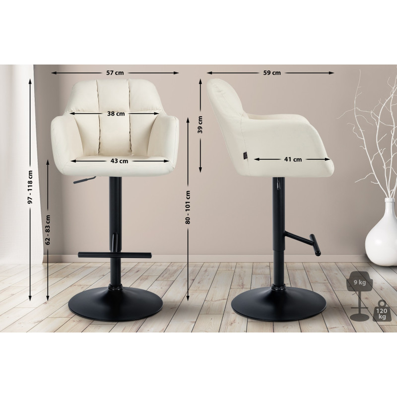 Taburete de bar Natoma en polipiel Crema,Metal negro mate