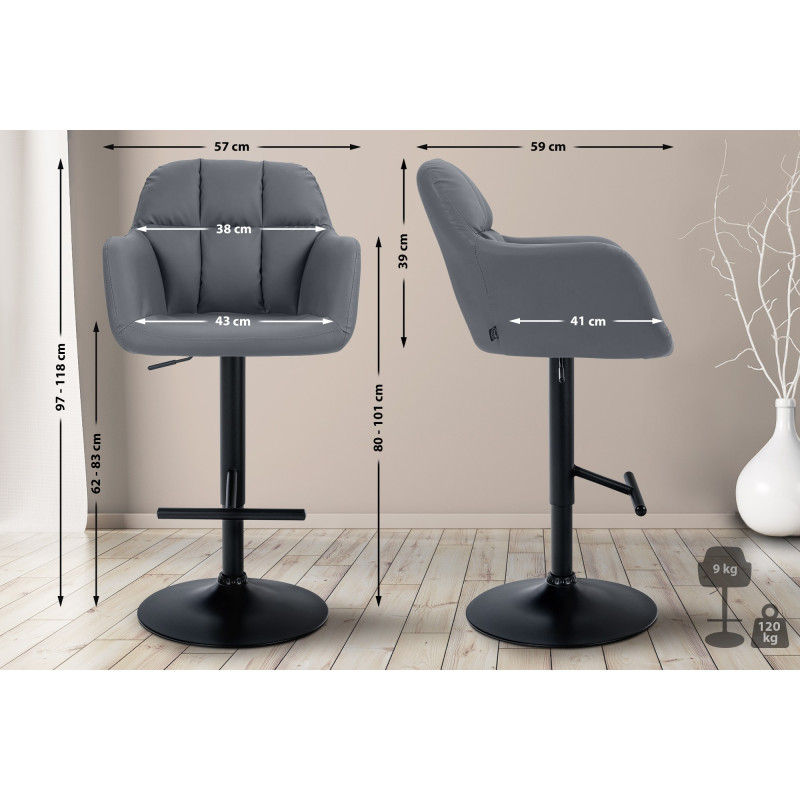 Taburete de bar Natoma en polipiel Gris,Metal negro mate