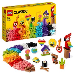 LEGO Classic 11030 Briques a Foison, Jouet Briques avec Perroquet, Fleur et Emoji, Cadeau