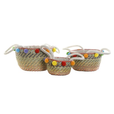 Set de basket DKD Home Decor Polyester Pompons (57 x 45 x 42,5 cm)