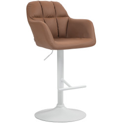 Taburete de bar Natoma en polipiel Marrуn claro,Metal blanco mate