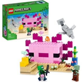 LEGO Minecraft 21247 La Maison Axolotl, Jouets pour Enfants avec Zombie, Dauphin et Poisson