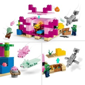 LEGO Minecraft 21247 La Maison Axolotl, Jouets pour Enfants avec Zombie, Dauphin et Poisson