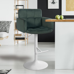 Tabouret de bar en velours blanc, Los Angeles vert foncé