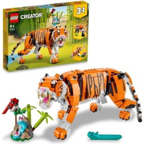 LEGO 31129 Creator 3-en-1 Sa Majesté le Tigre, Jouet et Figurine Animaux, se Transforme en Panda, et Poisson, Enfants Des 9 Ans