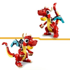 LEGO 31145 Creator 3en1 Le Dragon Rouge Jouet avec 3 Figurines d'Animaux, dont un Dragon Rouge, un Poisson et un Phénix