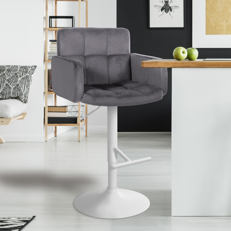 Tabouret de bar Los Angeles velours blanc gris foncé