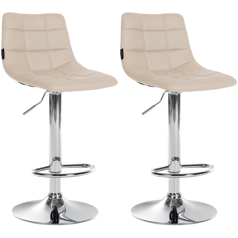 Lot de 2 tabourets de bar Jerry simili cuir chrome crème