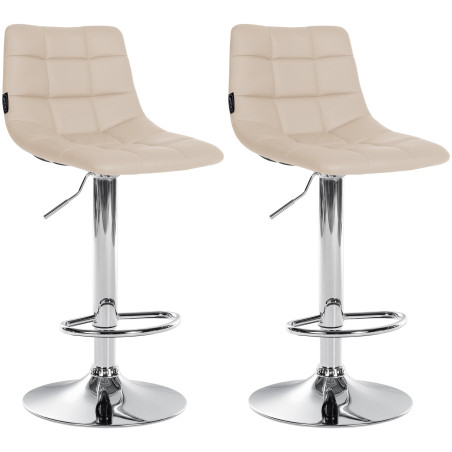 Lot de 2 tabourets de bar Jerry simili cuir chrome crème