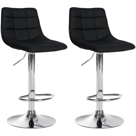 Lot de 2 tabourets de bar Jerry simili cuir chrome noir