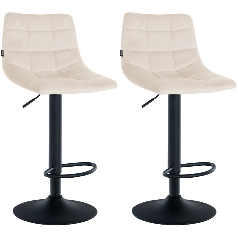 Lot de 2 tabourets de bar Jerry velours noir crème