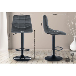 Lot de 2 tabourets de bar Jerry velours noir gris foncé