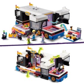 LEGO 42619 Friends Le Tourbus de la Star de la Pop, Jouet Musical avec 4 Mini-Poupées, Cadeau pour Enfants Des 8 Ans