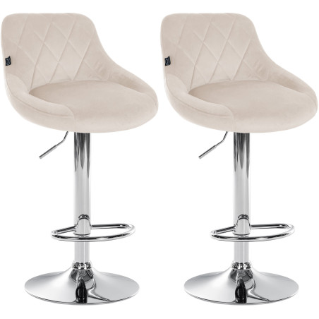 Lot de 2 tabourets de bar Lazio, velours chrome et crème