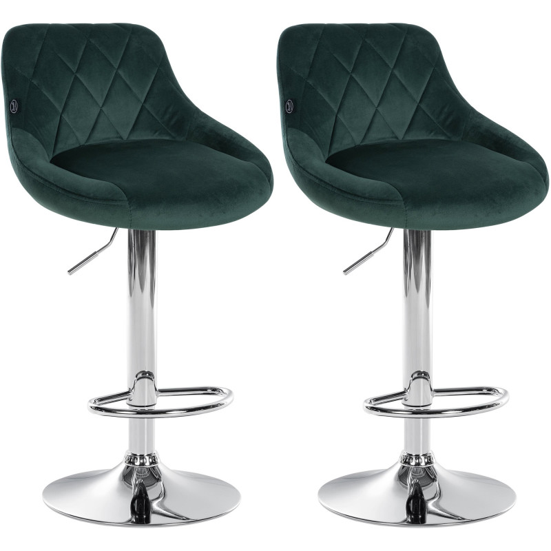 Lot de 2 tabourets de bar Lazio en velours vert foncé chromé