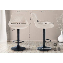 Lot de 2 tabourets de bar Lazio, velours noir et crème