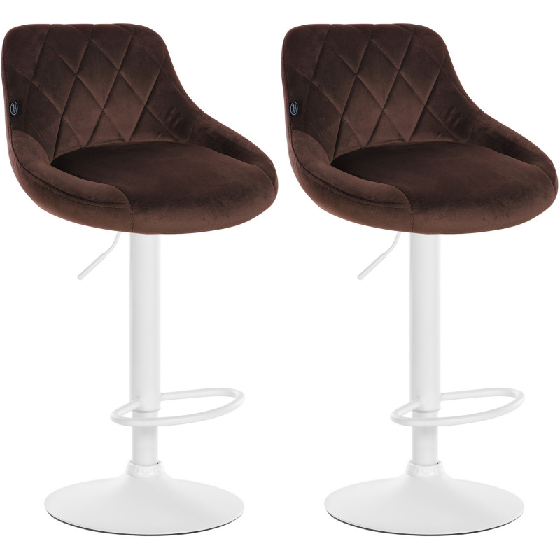 Lot de 2 tabourets de bar Lazio en velours blanc et marron