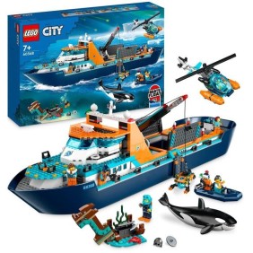 LEGO City 60368 Le Navire d'Exploration Arctique, Jouet de Grand Bateau Flottant, Cadeau Enfants