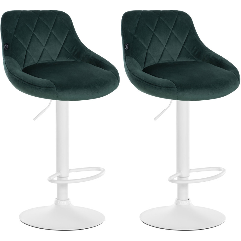 Lot de 2 tabourets de bar en velours Lazio, blanc et vert foncé