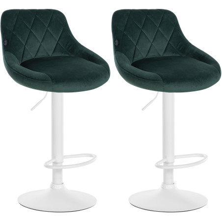 Lot de 2 tabourets de bar Lazio en velours blanc vert foncé