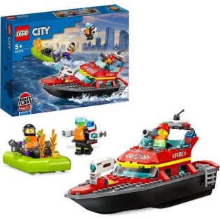 LEGO City 60373 Le Bateau de Sauvetage des Pompiers, Jouet Flottant, Jetpack et Minifigurines