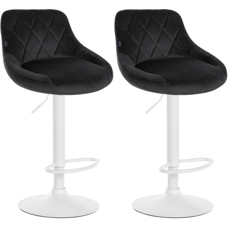Lot de 2 tabourets de bar en velours Lazio, blanc et noir