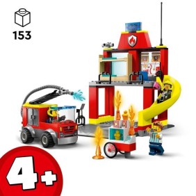 LEGO City 60375 La Caserne et le Camion des Pompiers, Jouet Véhicule d'Urgence, Jeu Éducatif, 4 Ans