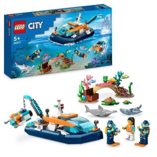 LEGO City 60377 Le Bateau d'Exploration Sous-Marine, Jouet avec Figurines Animaux Marins