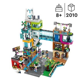 LEGO City 60380 Le Centre-Ville, Jouet de Maquettes avec Salon de Coiffure, Vétérinaire, et Hôtel