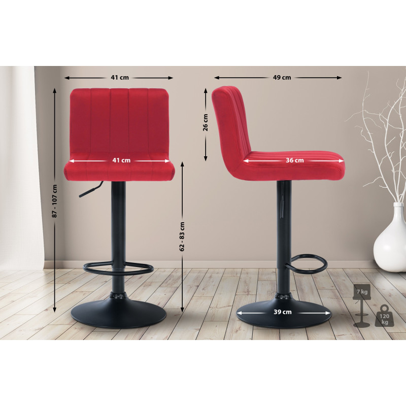 Ensemble de 2 tabourets de bar Jamie en velours rouge