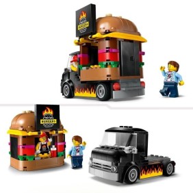 LEGO 60404 City Le Food-truck de Burgers, Jouet de Camionnette, Jeu Imaginatif avec Camionnette et Minifigurines