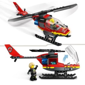 LEGO 60411 City L'Hélicoptere de Secours des Pompiers, Jouet avec Minifigurines de Pilote Pompier, Cadeau pour Enfants