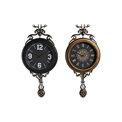 Horloge Murale DKD Home Decor 27 x 7,5 x 57,5 cm Verre Noir Doré Fer Pendule (2 Unités)