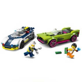 LEGO 60415 City La Course-Poursuite entre la Voiture de Police et la Super Voiture, Jouet avec Minifigurines, Cadeau Enfants