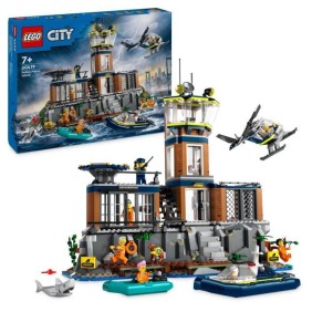 LEGO 60419 City La Prison de la Police en Haute Mer, Jouet avec Hélicoptere et Bateau, 7 Minifigurines et Figurine de Chien