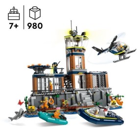 LEGO 60419 City La Prison de la Police en Haute Mer, Jouet avec Hélicoptere et Bateau, 7 Minifigurines et Figurine de Chien