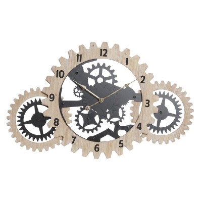 Horloge Murale DKD Home Decor Naturel Noir MDF Engrenage (70 x 4 x 45 cm)