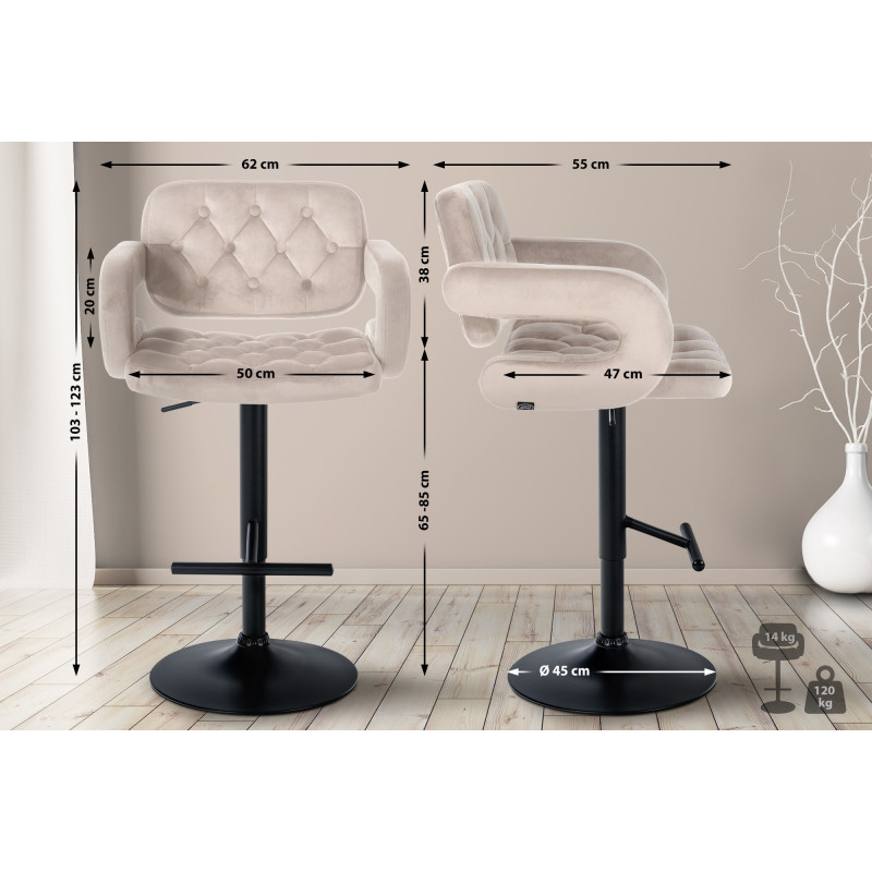 Tabouret de bar Dublin en velours noir crème