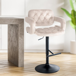 Tabouret de bar Dublin en velours noir crème