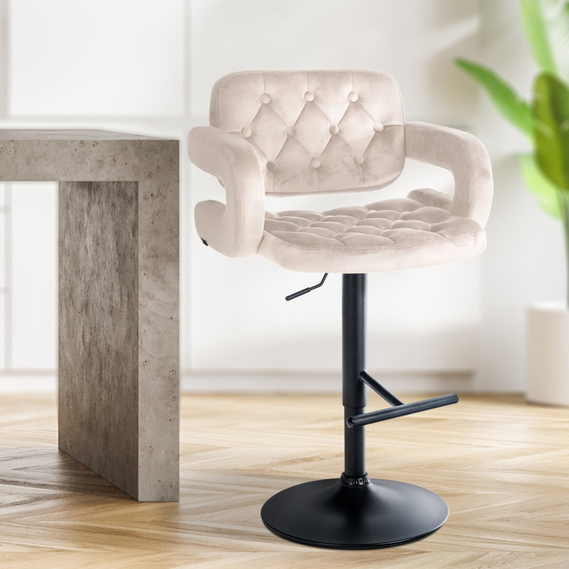 Tabouret de bar Dublin velours noir crème