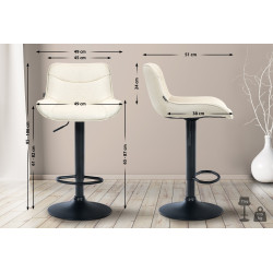Tabouret de bar Vonore, tissu noir crème