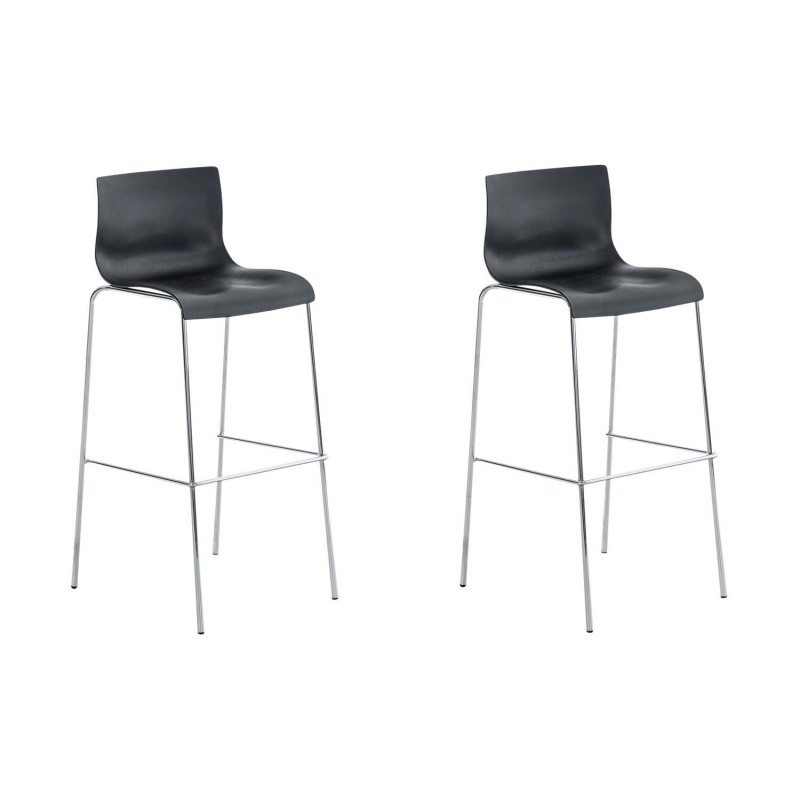 Lot de 2 tabourets de bar Hoover en plastique, structure à 4 pieds, chromé noir